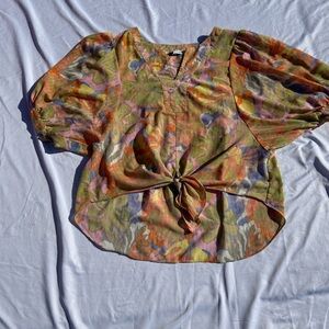 Rose + Olive Women's Floral Shirt Blouse Size Large balloonSleeve Top Multicolor